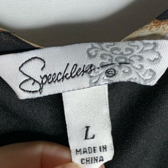 Speechless Black Brown Cheetah Leopard Animal Print Long Sheer Sleeves Lace L - Picture 9 of 10